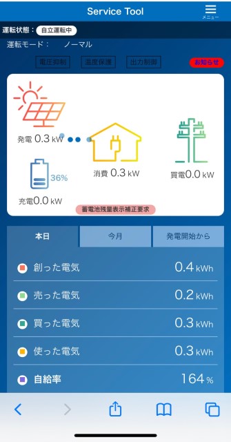 岡山県岡山市のT様邸にて、蓄電システムを設置しました≪システムモニタ≫
