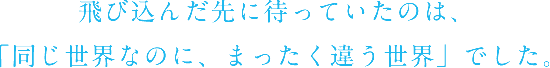 飛び込んだ先に待っていたのは、「同じ世界なのに、まったく違う世界」でした。